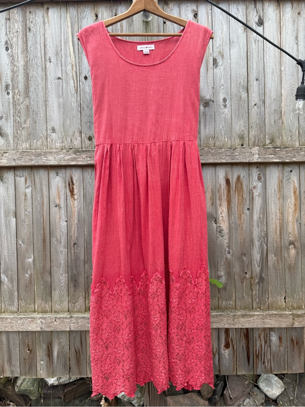 April Cornell Mori Dress in Sunwashed Coral Sleeveless with Lace-Hem